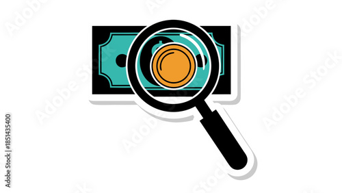 Magnifying Glass Over Banknote and Coin