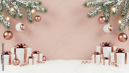 christmas background with gift boxes and crose gold accents