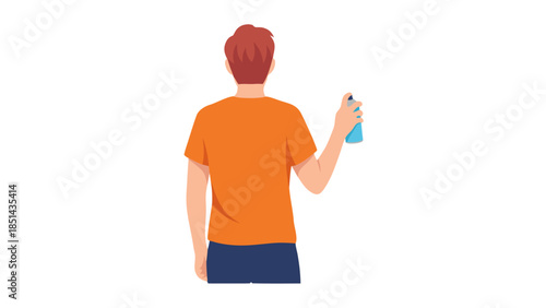 Man holding a spray can, viewed from behind