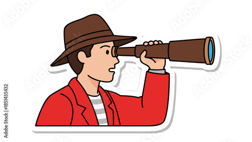Man in Hat Looking Through Telescope