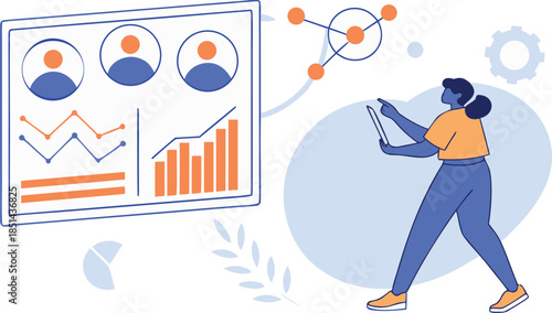 Person interacting with data analytics dashboard on tablet