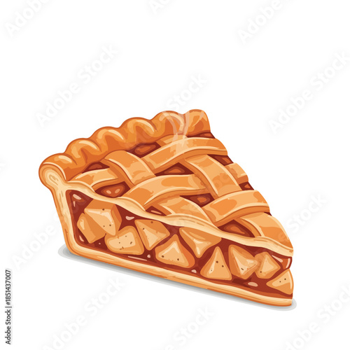 A slice of apple pie with a lattice crust and a light shadow