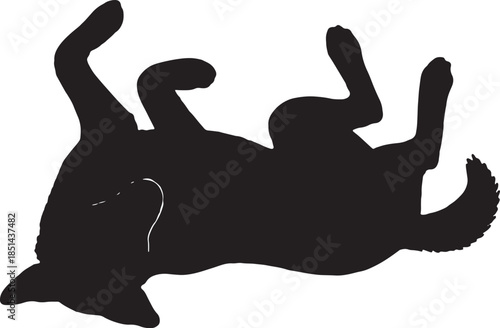 Black silhouettes of a cat dog mountains and a swirling galaxy moon