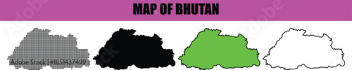 Abstract Bhutan Map Silhouette with Dotted and Line Art Style, Minimal Black Outline Illustration for Atlas, Infographic and Stock Graphics. Bhutan Map Line Art with Clean Outline