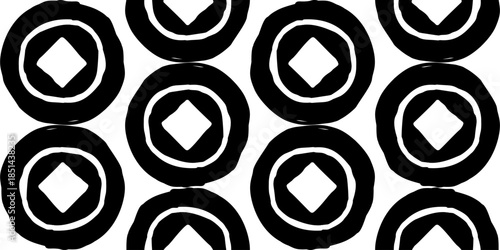 Seamless pattern of traditional Chinese lucky coins in black and white