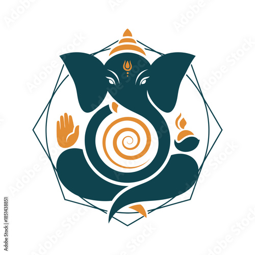 Stylized Ganesha illustration in a modern minimalist design.