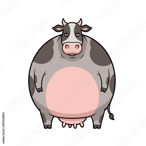 Cartoon illustration of a fat cow standing with a grumpy expression.