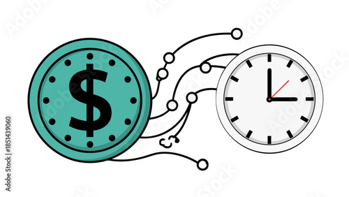 Money and Time Connection: Dollar Coin and Clock Illustration