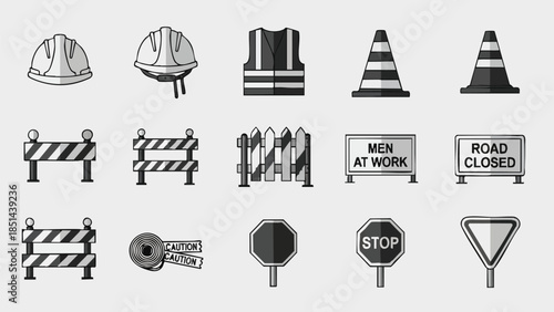 road construction safety signs and symbols set.