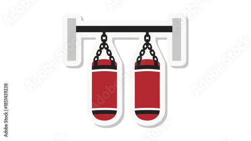 Pair of Red Punching Bags Hanging From Rack