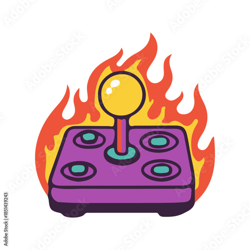 arcade game controller gamepad fire flame game art vector illustration