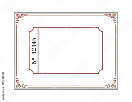 A blank ticket template design. Features a number and vintage frame.