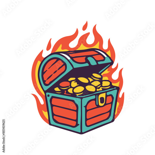 chest fire flame game art vector illustration