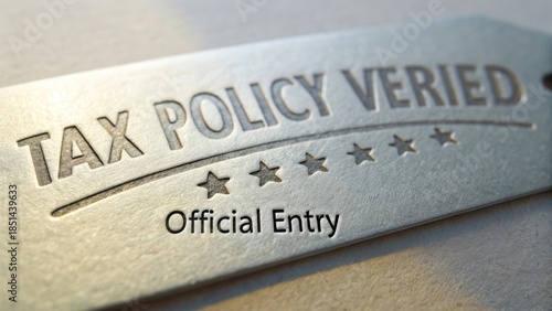 Silver Tax Policy Verified Tag with Stars for Documentation and Official Entry in Business Administration and Compliance Processes