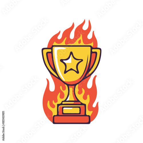 trophy winner champion fire flame game art vector illustration
