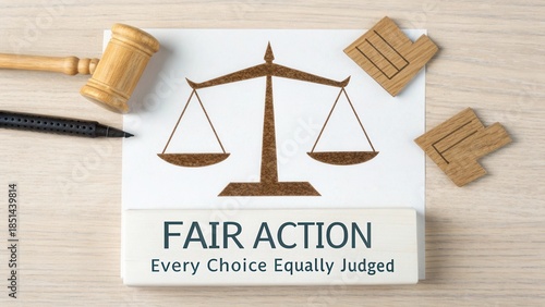 Symbol of Justice With Scales, Hammer, Wood Blocks, Fair Action Concept Representing Equality and Choice in Decision Making