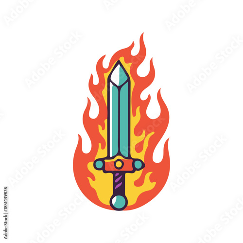 diamond sword fire flame game art vector illustration