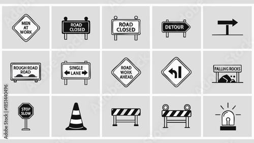 road sign icons set traffic signs black white.
