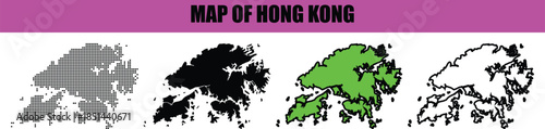 Abstract Hong Kong Map Silhouette with Dotted and Line Art Style, Minimal Black Outline Illustration for Atlas, Infographic and Stock Graphics. Clean Geographic Outline on White Background