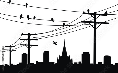 Military watchtower silhouette with searchlight beam, security observation tower vector illustration isolated on white background for defense concept design use