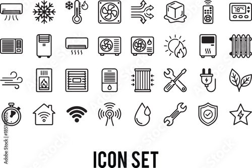 Air Conditioning icon set. Cooling appliance and heating symbol. Vector illustration