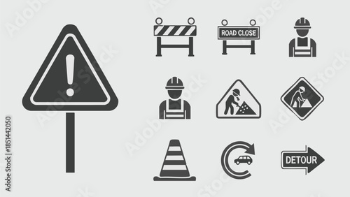 Construction Signs  Symbols Set Road Work Safety Warning Icons.