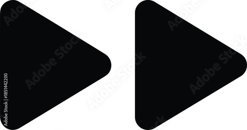 Minimalist black silhouette featuring two rightward pointing triangles representing a fast forward media control symbol used for skipping video or audio content.