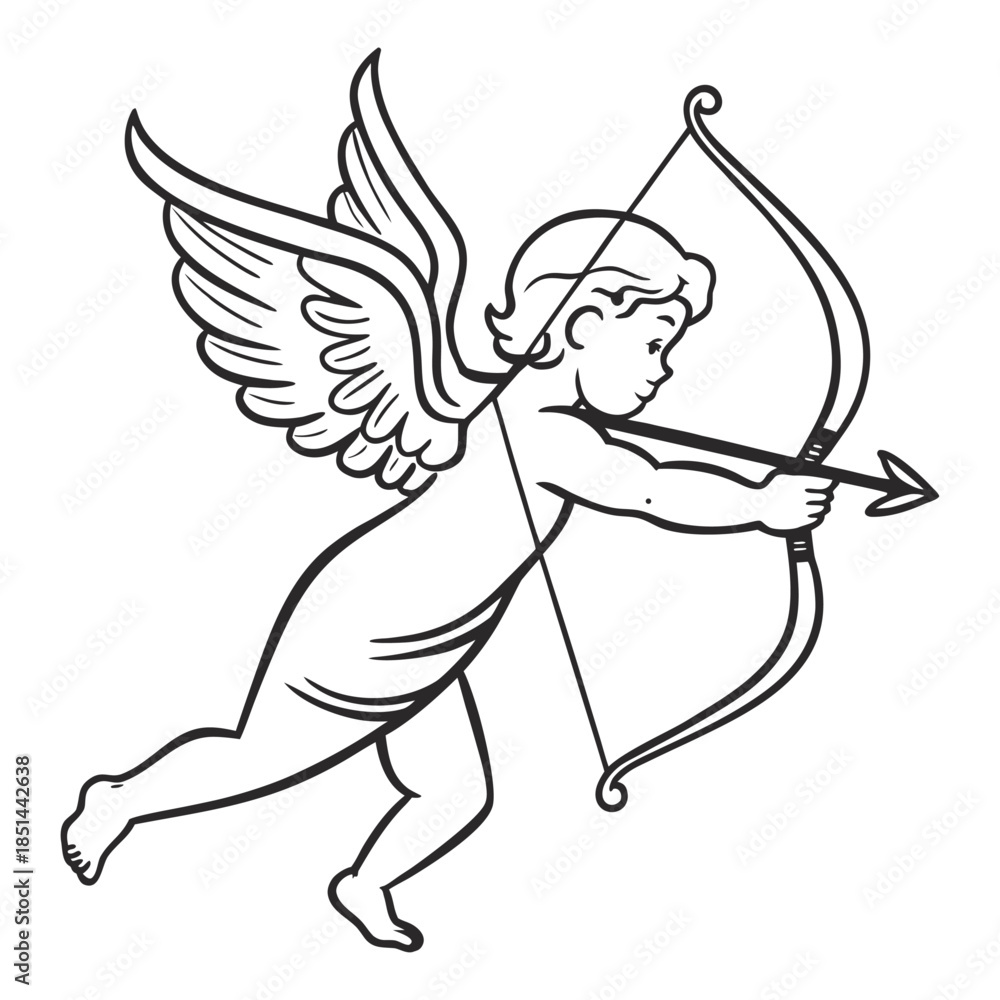Fototapeta premium Cupid Line Art Valentine Vector Illustration