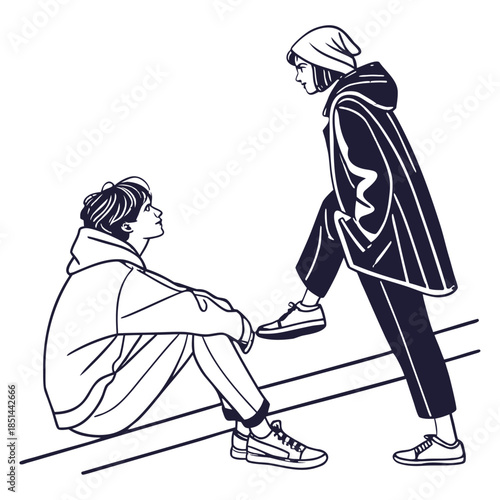 Abstract Minimal Line Art Illustration About Love and Time