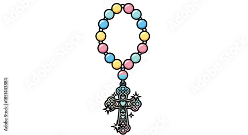 Pastel Rosary Beads with Cross Charm A Symbol of Faith and Serenity in Vibrant Colors
