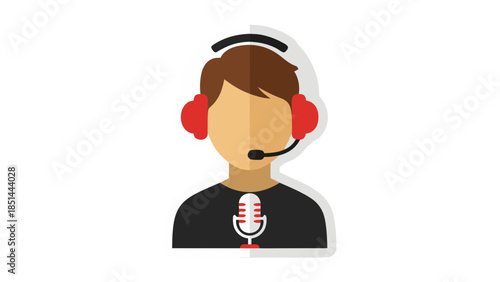 Podcast Host Icon with Microphone and Headphones