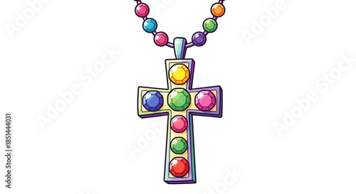 Vibrant, colorful cross necklace with sparkling gemstone accents, symbolizing faith and spiritual adornment, perfect for religious jewelry collections