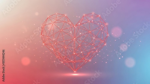 digital heart made of interconnected lines and glowing nodes representing love and connection