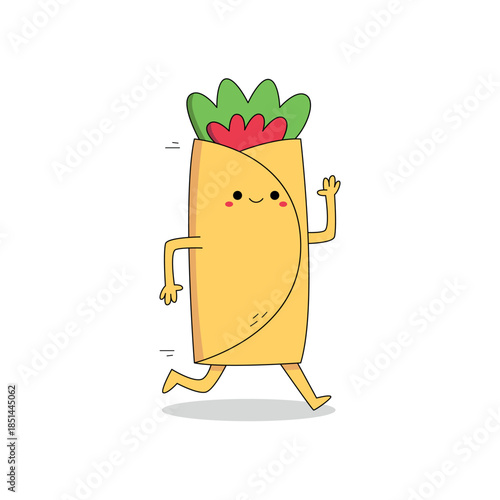 Cute burrito cartoon character running doodle