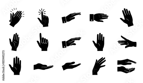 Human Hand Gesture Icons Black Silhouette Set Applause Tap and Helping Actions
