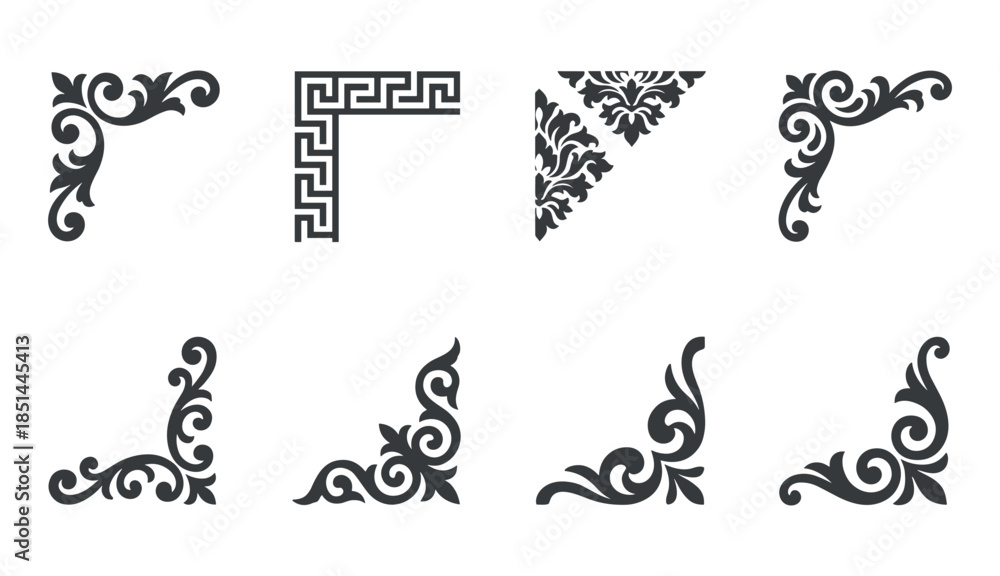 Fototapeta premium Collection of vector corner flourish designs and border elements for decoration projects. Design elements.