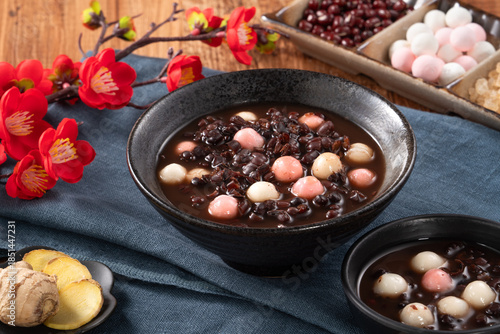 Sweet red bean soup with mini glutinous rice balls tangyuan