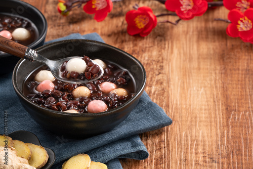 Sweet red bean soup with mini glutinous rice balls tangyuan