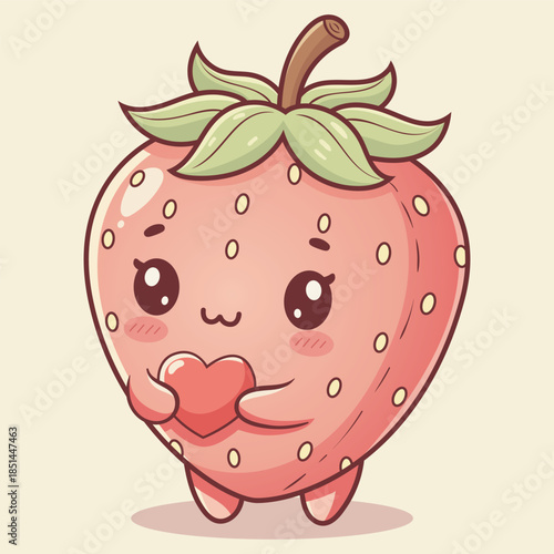 Adorable Kawaii Strawberry Character with a Heart Vector Art
