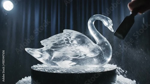 Mesmerizing Ice Carving Artistry: Witness the Creation of an Elegant Swan Sculpture