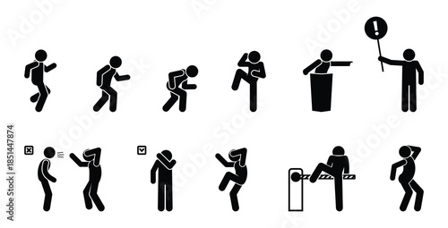 A set of icons of people in different situations, stick figures, and human silhouettes.