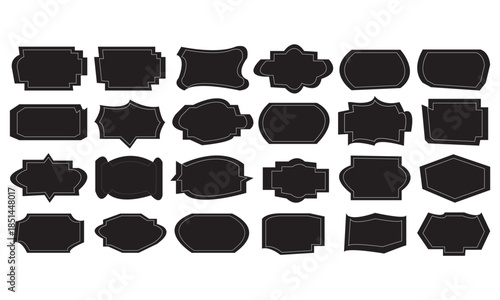 Black decorative label silhouettes, vintage frame shapes, retro outline badge, ornate geometric borders, empty tag design graphics, shield elegant royal crest emblem, retro sticker  Simple rectangle a