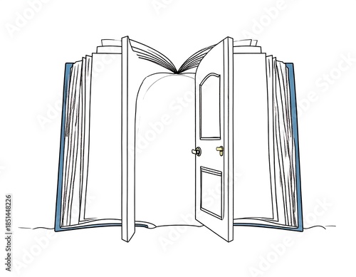 Open book illustration featuring an open door as a creative metaphor