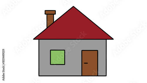 Simple Cartoon House Illustration with Chimney