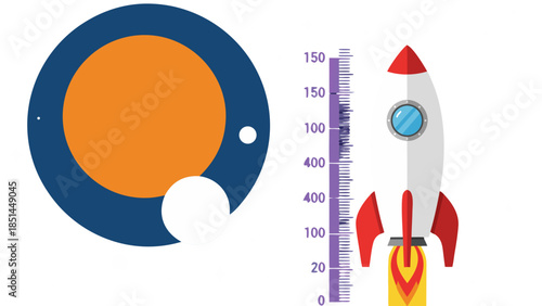 Rocket Launching Next to Celestial Body and Growth Chart