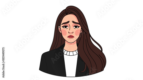 Sad Woman Portrait Cartoon - Feeling Down, Upset, Depressed