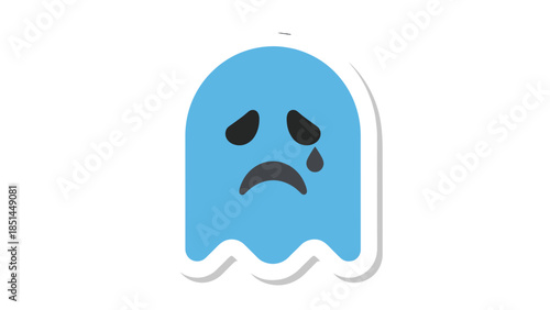 Sad Blue Ghost Icon with Tear Drop