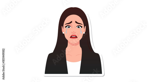 Sad Woman Crying Tears of Sadness - Vector Illustration