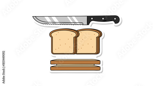 Sandwich Making: Bread Slices and Serrated Knife Illustration