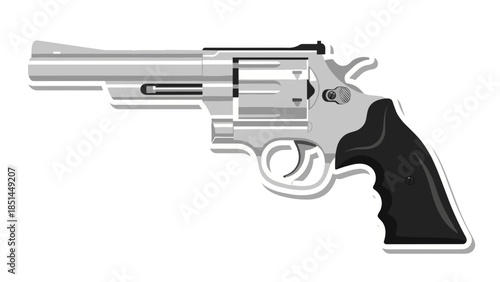 Silver Revolver Pistol Illustration with Black Grip